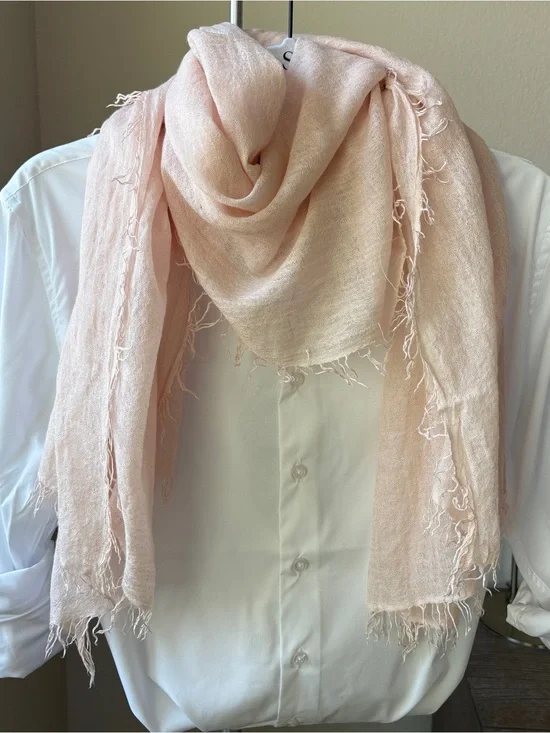 Lightweight Blush Pink Fringe Scarf EUC
