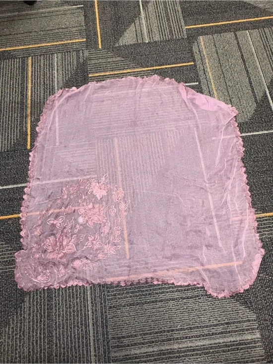 Delicate Purple Lace Scarf with Floral Embroidery