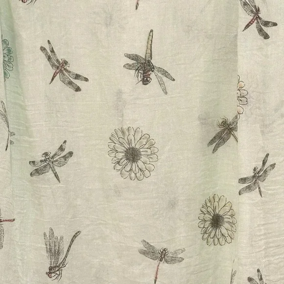 Lightweight Light Green Scarf With Dragonflies And Flowers  27