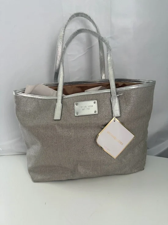 Michael Kors Metallic Silver Tote with Textured Body