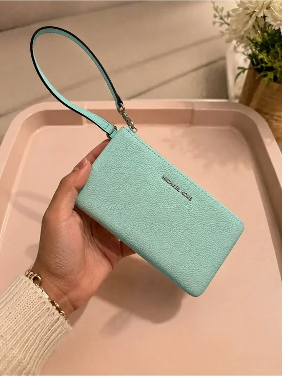 Michael Kors Mint Pebbled Leather Wristlet