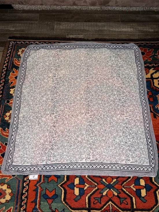 Light Blue and White Floral Block Print Scarf- ANOKHI 100% Cotton 30