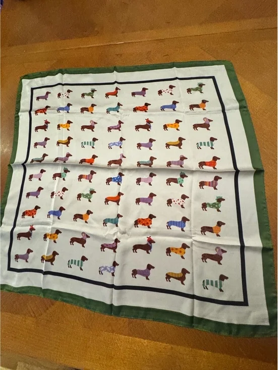 Colorful Dachshund Print Scarf with Green Border 268