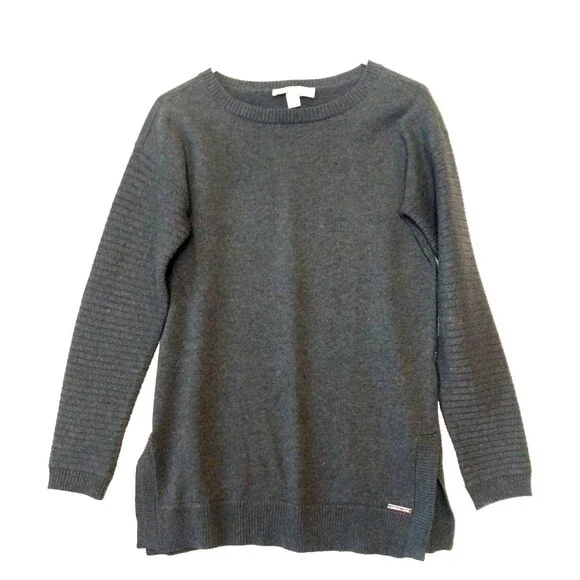 Michael Kors Gray/Navy Cotton Pullover Sweater Women's Sm. Crew Long Sleeve
