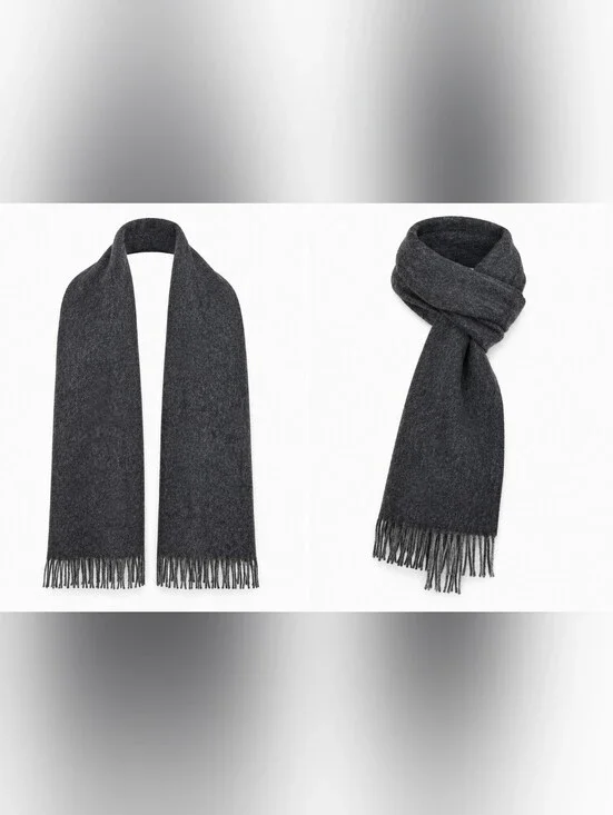 100% Lambswool Charcoal Gray Fringe Scarf Uruguay Soft Warm Preppy Academia