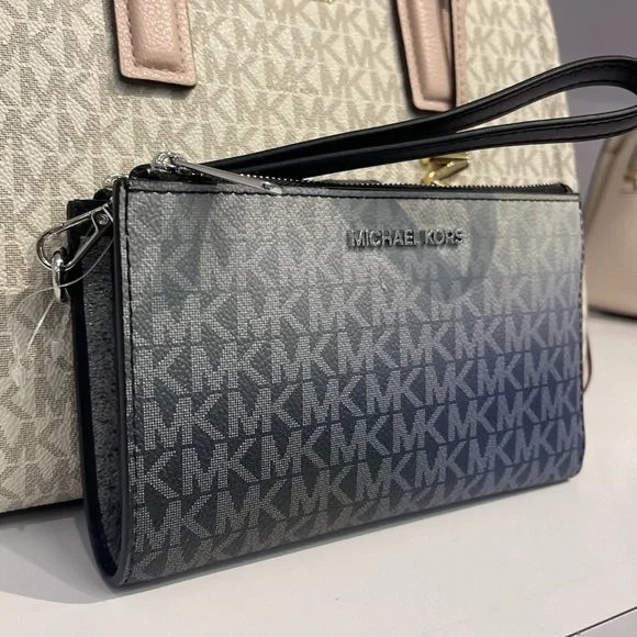 MICHAEL KORS Jet Set Lg Ombré Signature Logo Double Zip Wristlet Phone Holdr NWT