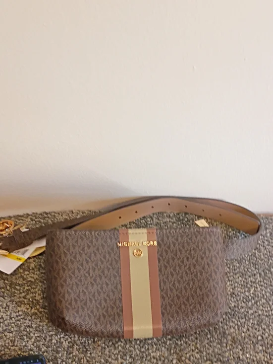 Michael Kors Brown Logo Fanny Belt Pack  Bag with Center Stripe size S/M
