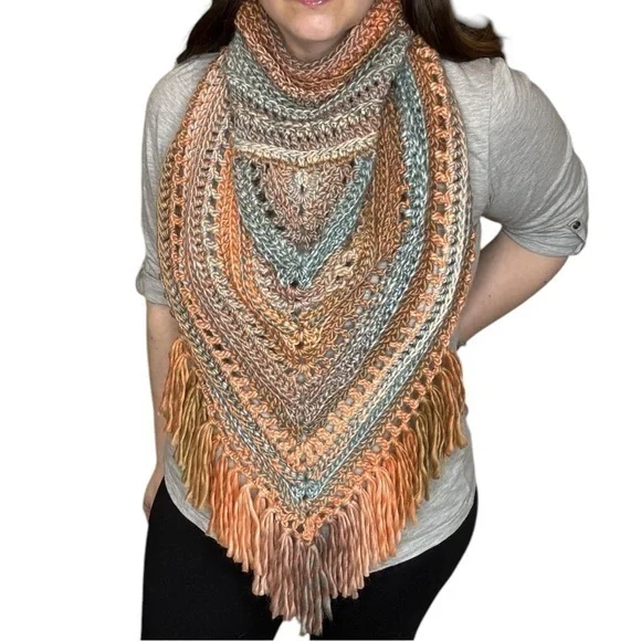 Handcrafted Crochet Cowl Neck Scarf With Fringe New Handmade by Seller Knit