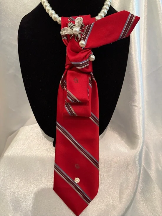 Dior Red Striped Silk Necklace Tie