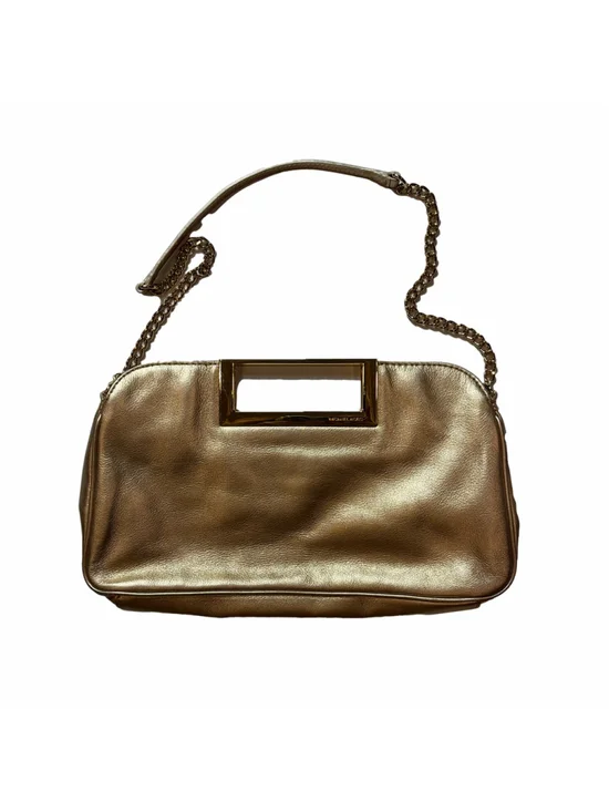 Michael Kors Metallic Gold Leather Chain Shoulder Bag Framed Evening Clutch