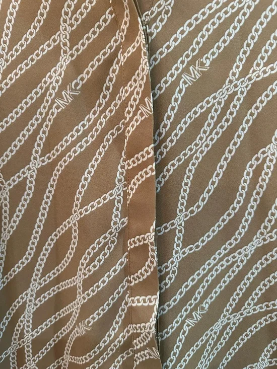 Michael Kors Women's XL Long Sleeve Striped Top Brown White Logo Casual Office