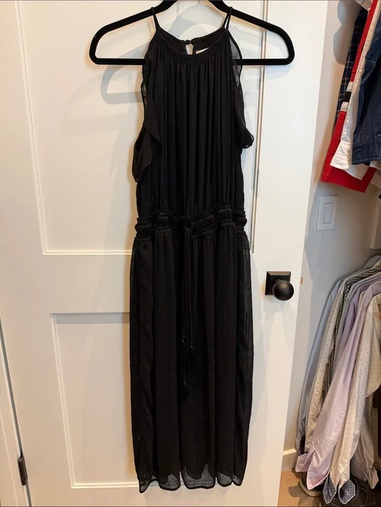 Michael Kors Black Halter Cocktail Dress with Smocked Waist