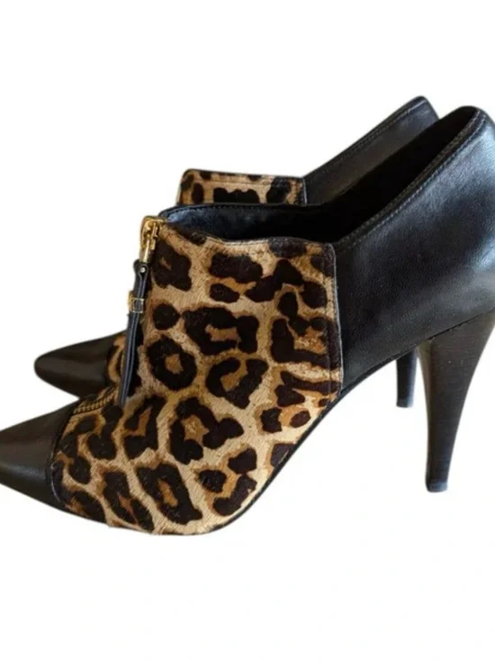 Michael Kors Leopard and Black Pointed Toe Heel Booties