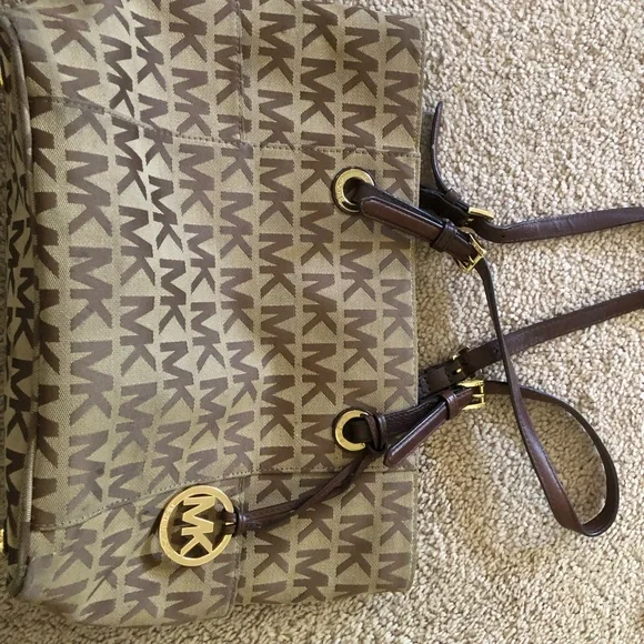 Michael Kors Brown Signature MK Logo Tote with Gold Hardware