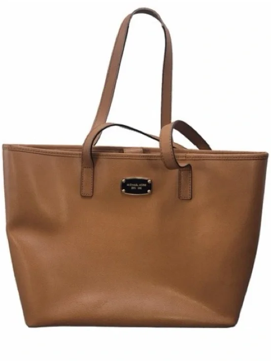 Michael Kors Cognac Leather Tote with Gold Plaque