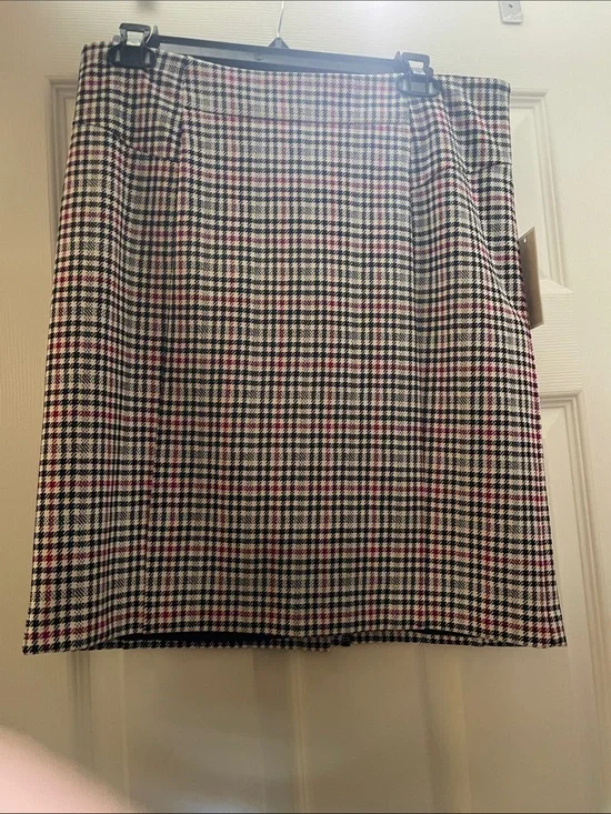 Michael Kors Black, White & Pink Plaid Pencil Skirt