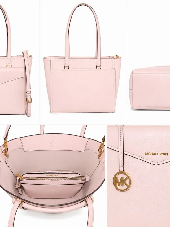 Michael Kors Pale Pink Leather 3 In 1 Tote with Gold Hardware