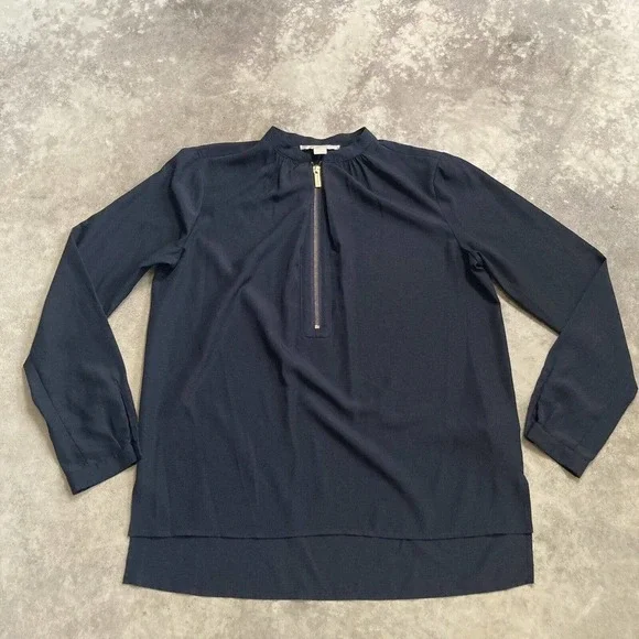 Michael Kors Blouse Womens‎ Size 6 Long Sleeve 1/4 Zip Navy Blue Pullover