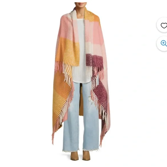 NWT Scoop Walmart Plaid Blanket Scarf Wrap Pink Maroon Orange Yellow One Size