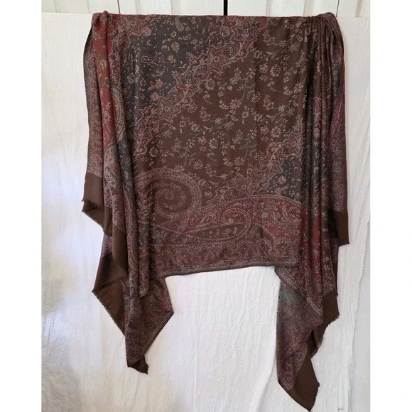 Brown Paisley Pashmina Shawl Scarf Bohemian Floral Jacquard Wrap Eyelash Fringe
