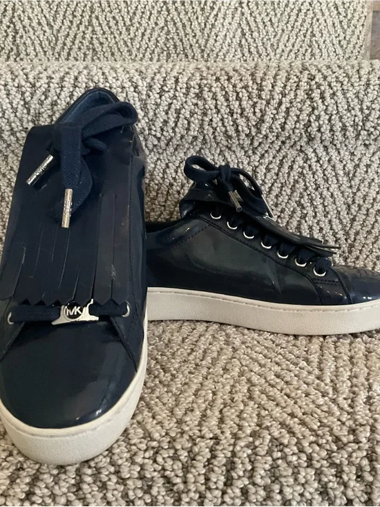 Michael Kors Navy Patent Kiltie Sneakers with Tassel