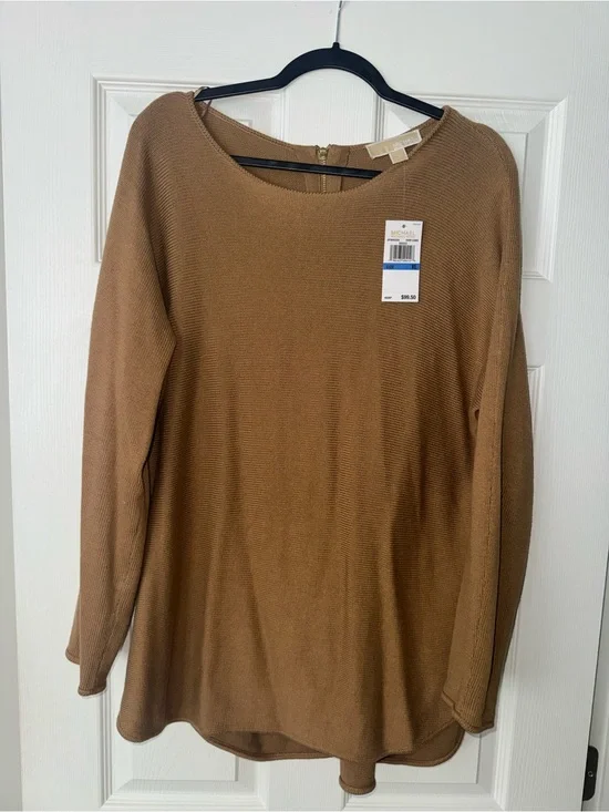 Michael Kors Camel Knit Long Sleeve Top with Back Zip