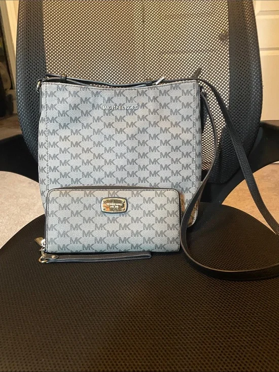 Michael Kors Gray MK Signature Crossbody with Matching Wallet