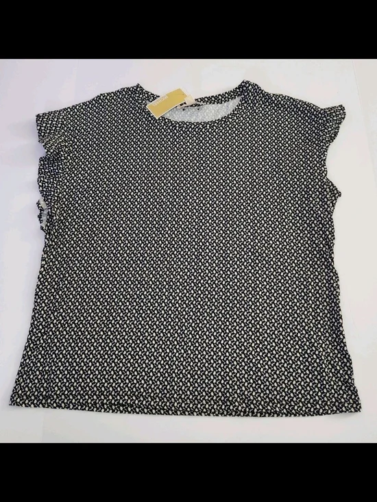 Michael Kors Women’s Black White Yellow Patterned Flutter Sleeve Top