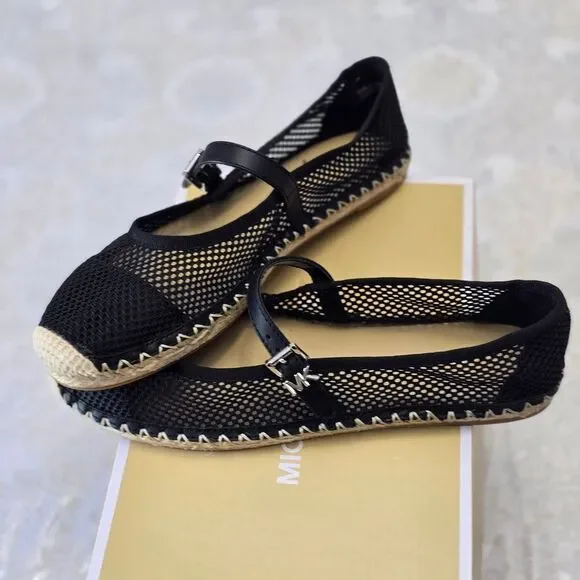 Michael Kors Black Mesh Espadrille Mary Jane Flats