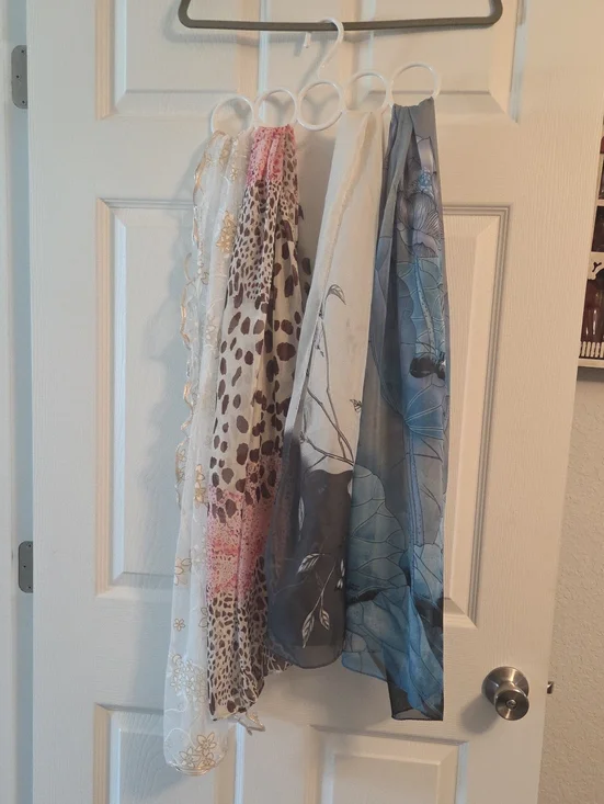 Elegant Sheer Decorative Scarves  Set of 4 - White, Leopard Print, Gray-Blue