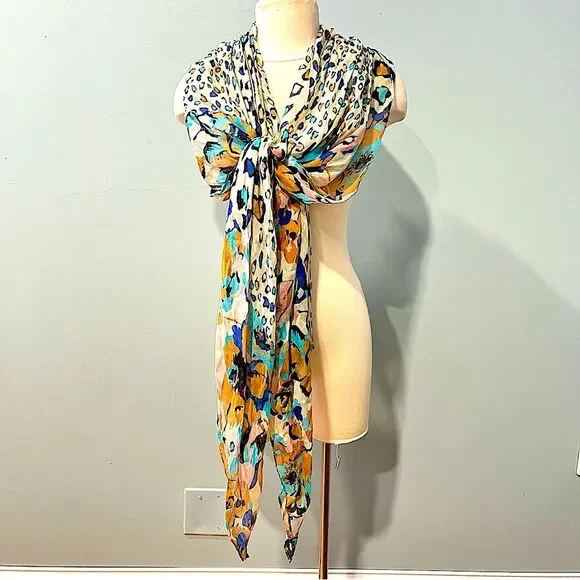 NEW D&Y Pastel Pink & Blue Leopard & Floral Print Scarf Shawl