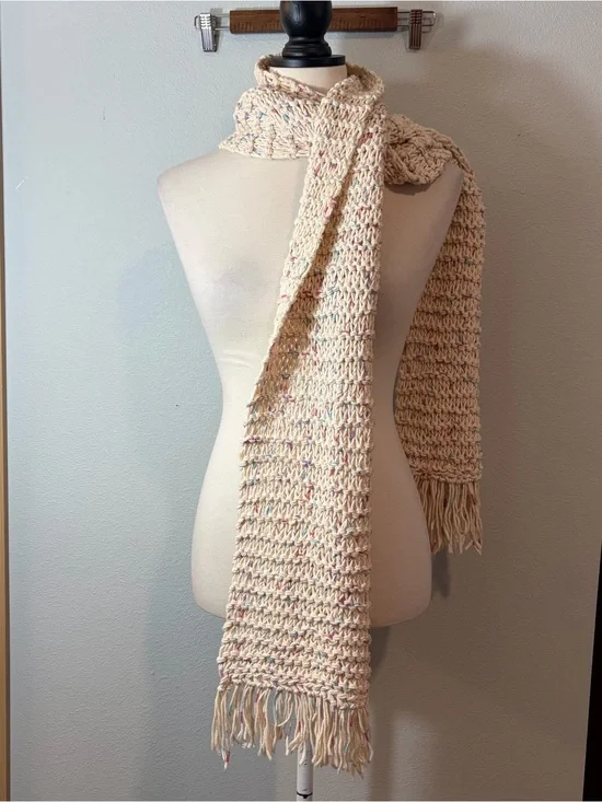 Cream Multicolor Handmade Knit Scarf - Womens
