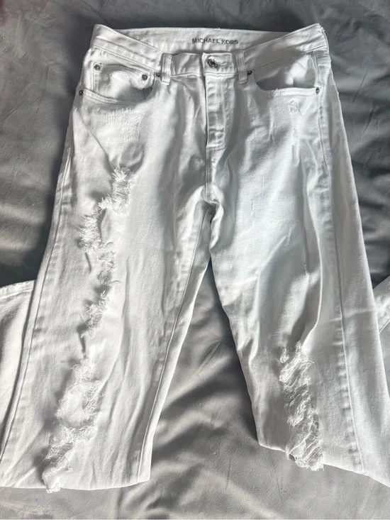 Michael Kors White Distressed Baggy Jeans 27
