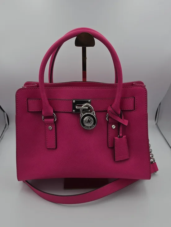 Michael Kors Barbie Pink Saffiano Leather Med Satchel Hamilton W Silver (NWOT)💓