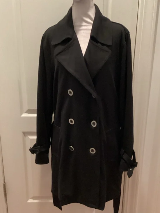 Michael Kors Black Double-Breasted Knee-Length Trench Coat