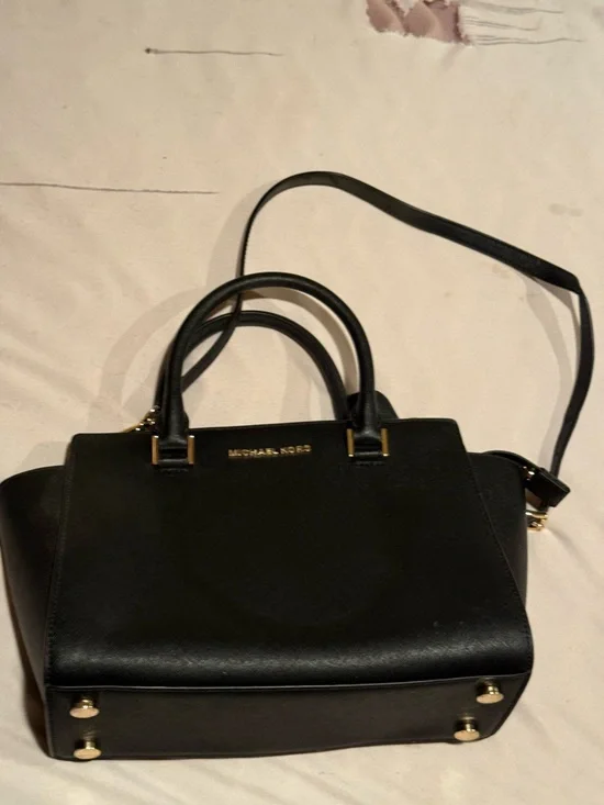 Michael Kors Black Leather Satchel with Gold Hardware