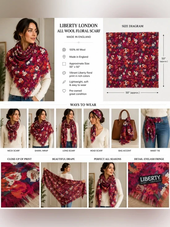 Liberty London All Wool Floral Scarf 50