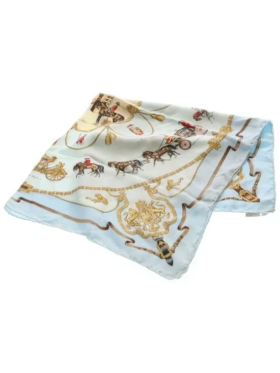 Hermes Carre 90 Scarf the Royal Mews Stable Silk Light Blue