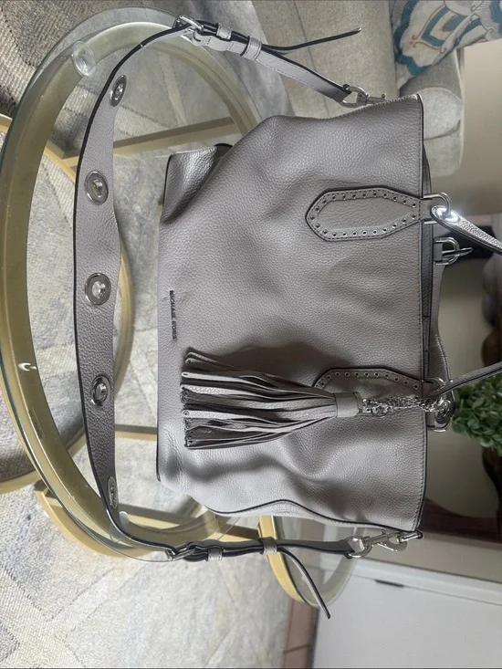 Michael Kors Taupe Leather Tassel Shoulder Hobo Bag