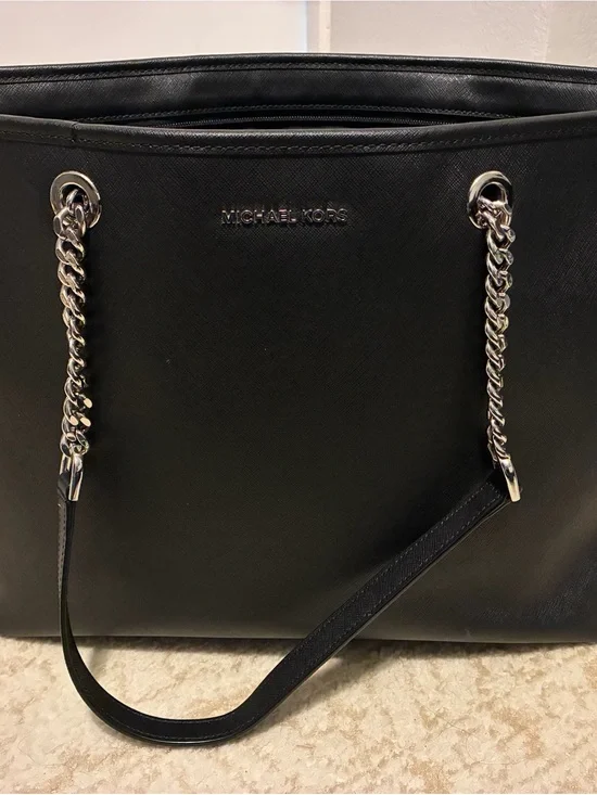 Michael Kors Black Leather Chain-Detail Tote