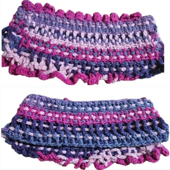 8-way Crochet Scarf Chuncky Cupcakes Blackberry Sorbet Color Winter handmade