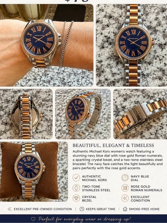Michael Kors Navy and Rose Gold Two-Tone Bracelet Watch