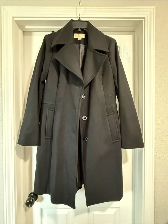 Michael Kors Black Wool-Blend Pea Coat