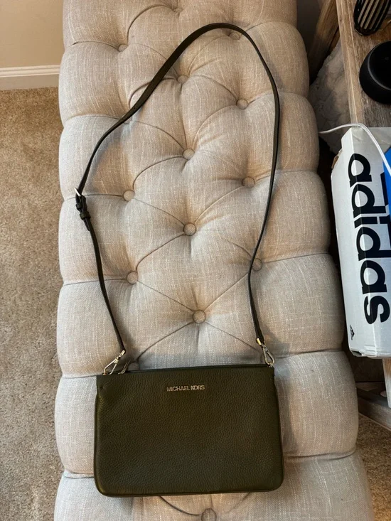 Michael Kors Dark Olive Green Crossbody with Black Strap and Gold Hardware