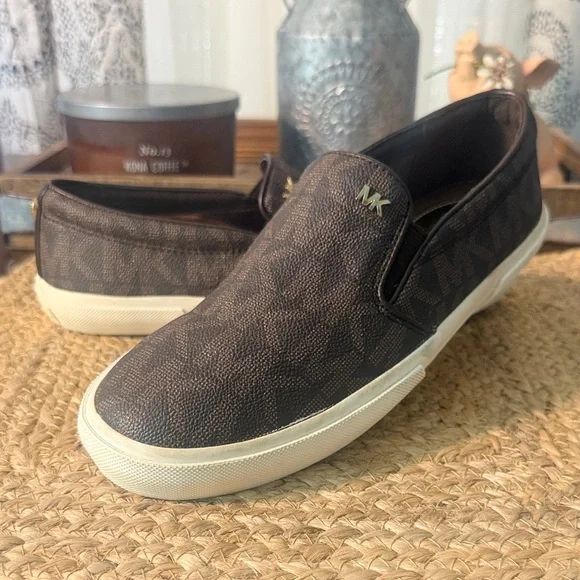 Michael Kors Woman's Brown Logo Slip-On Sneakers with Ivory Sole
