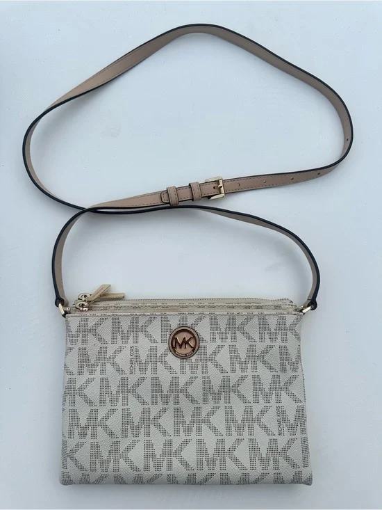 Michael Kors Tan and Cream MK Logo Crossbody Bag
