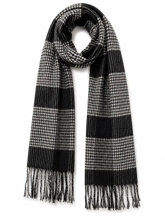 Black & White Houndstooth Scarf - Classic Winter Accessory