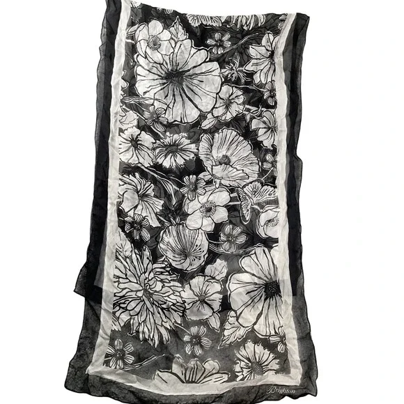 Brighton Scarf Womens OS Black White Floral Print Sheer Oblong Accessory