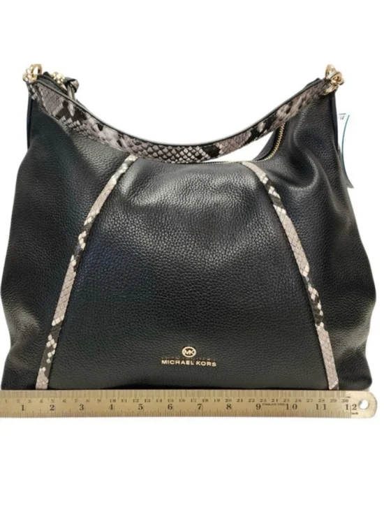 MICHAEL KORS COUTURE BLACK PEBBLE LEATHER WITH SNAKE PRINT HOBO BAG & WALLET EUC