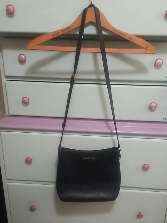 Michael Kors Black Leather Crossbody with Gold-Tone Logo